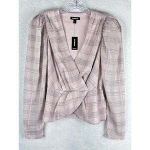 NWT EXPRESS Women's Pink and‎ Gray Striped Surplice Wrap Blouse Size M